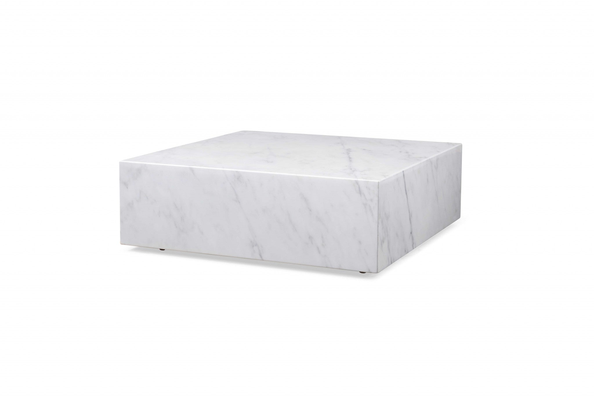 Front view of 35" White Marble and Brass Square Coffee Table by Homeroots