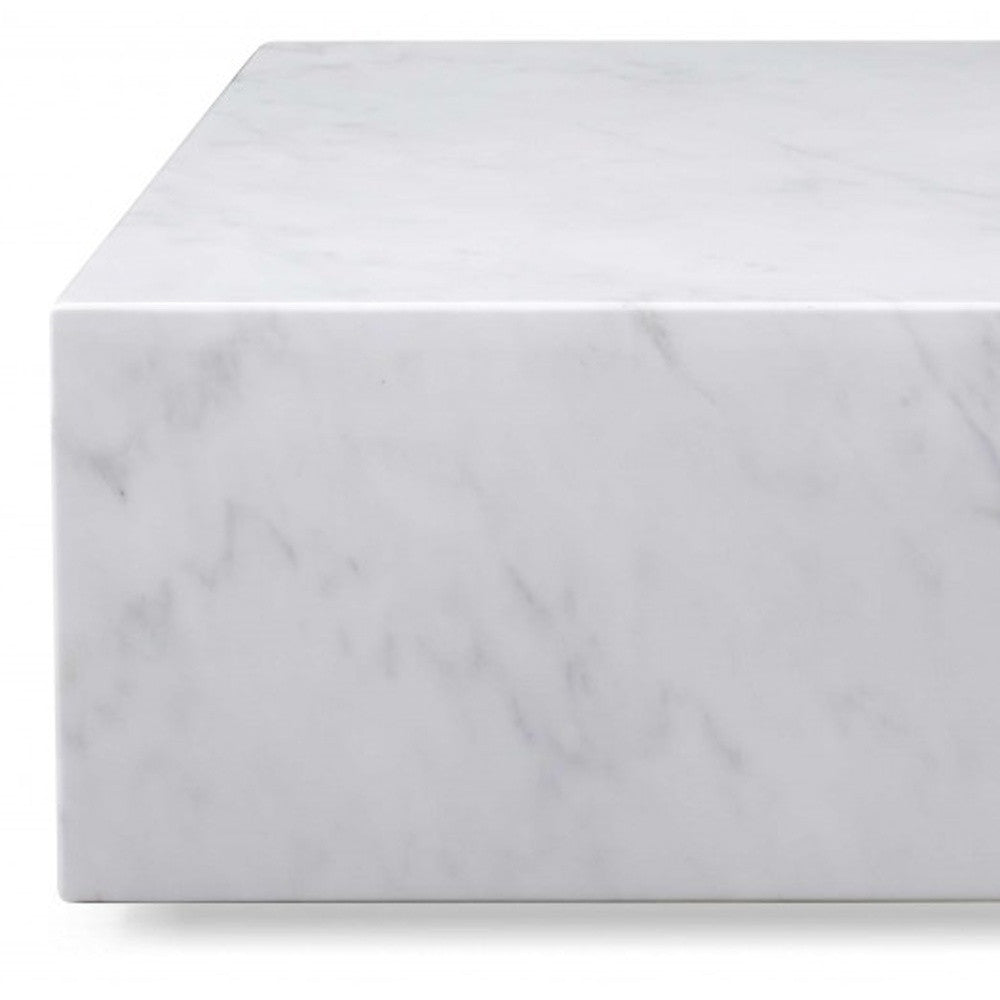 Close-up of genuine white marble top on 35" Coffee Table by Homeroots
