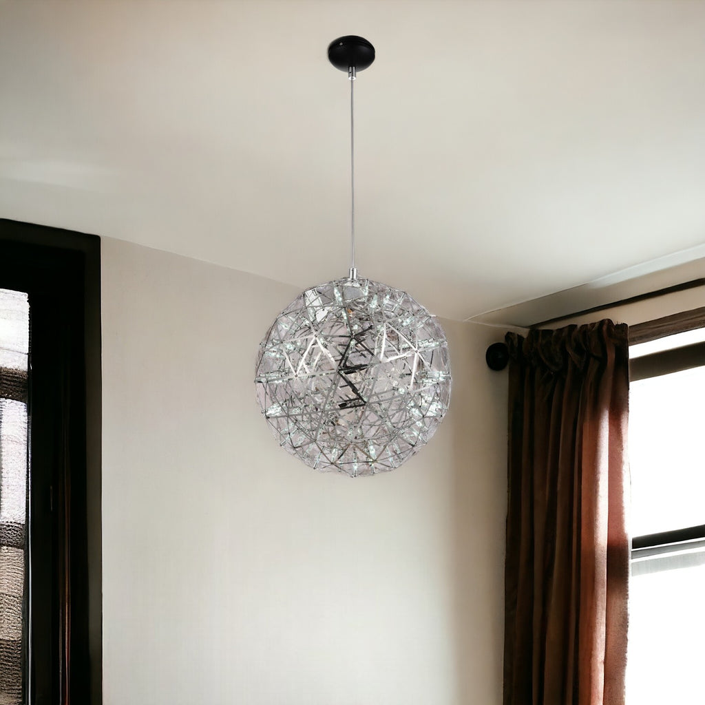 17" Stainless Steel Pendant Lamp illuminating a modern dining area