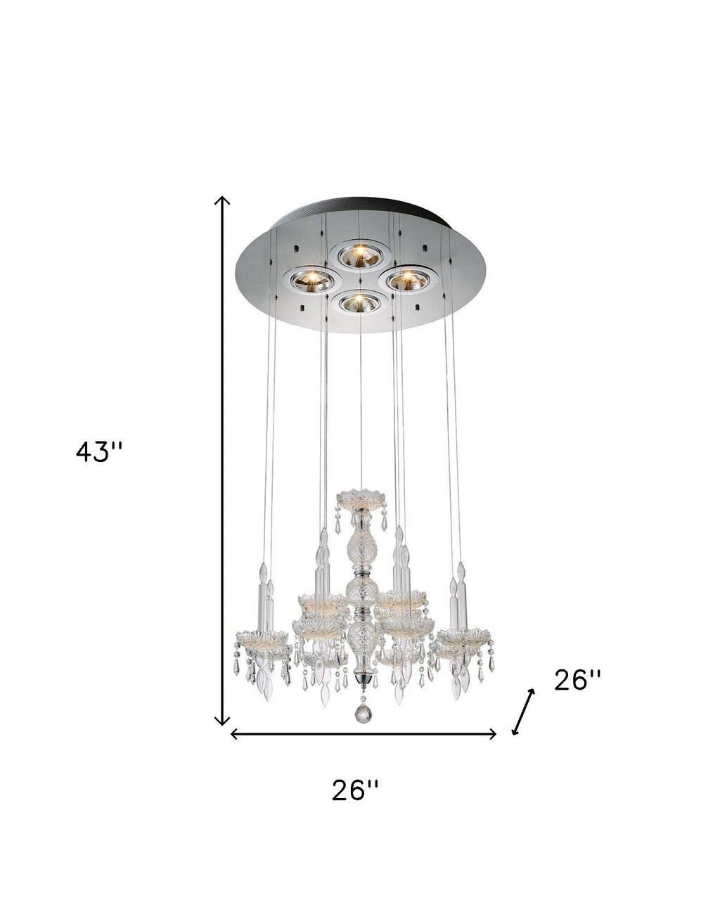 Elegant Four-Light Metal and Glass Chandelier showcasing its candle-style design