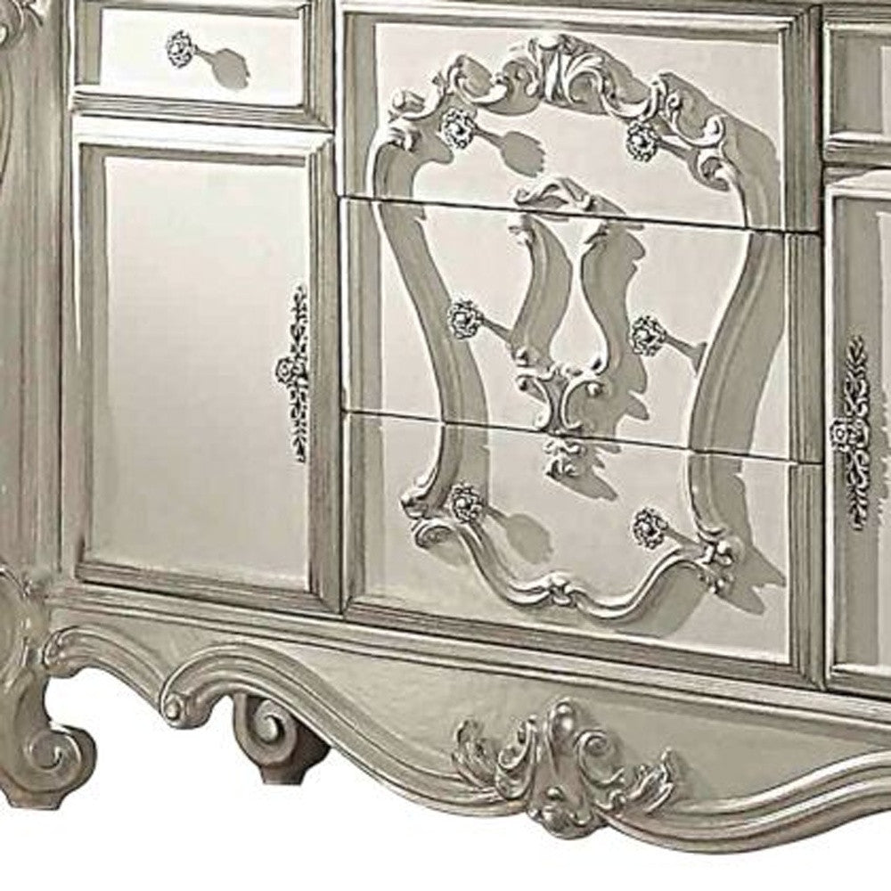 Close-up of six drawers on the 70" Bone White Solid Wood Dresser