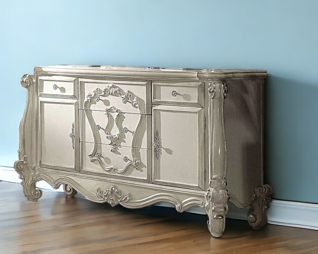 Front view of 70" Bone White Solid Wood Six Drawer Combo Dresser by Homeroots