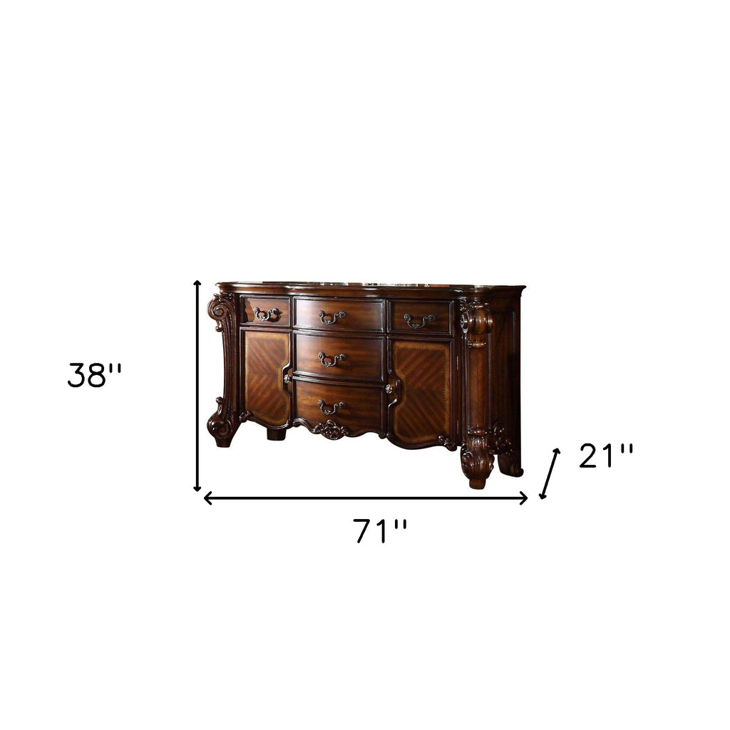 Interior view of the spacious drawers in 71" Solid Wood Five Drawer Dresser