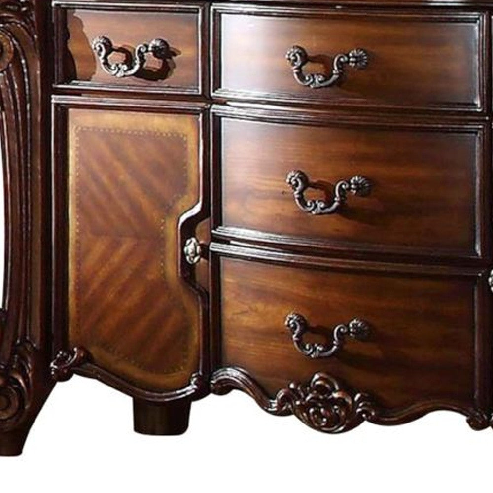 Close-up of the smooth drawer handles on 71" Solid Wood Five Drawer Dresser
