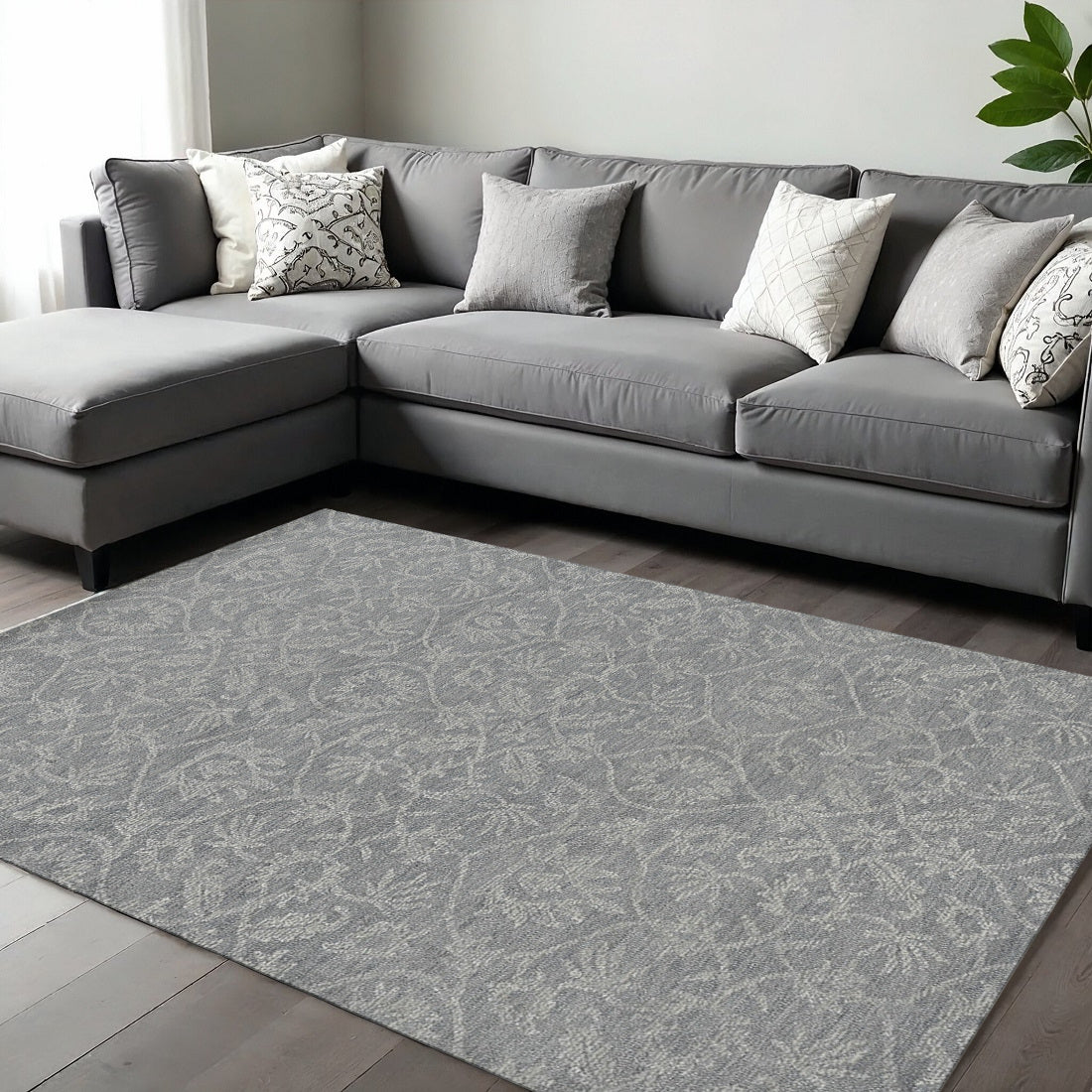 Elegant display of Gray Floral Medallion Rug in a modern home