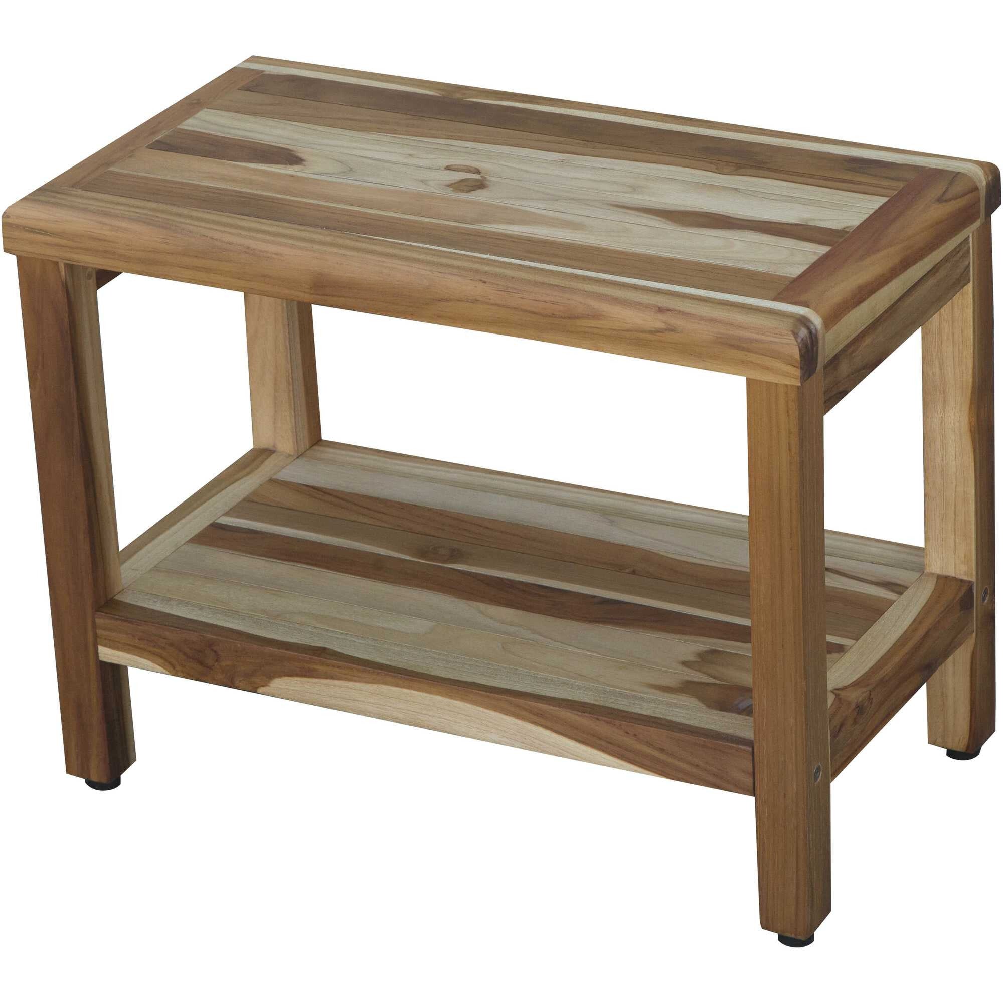 24" Natural Teak Rectangular Shower Bench With Shelf