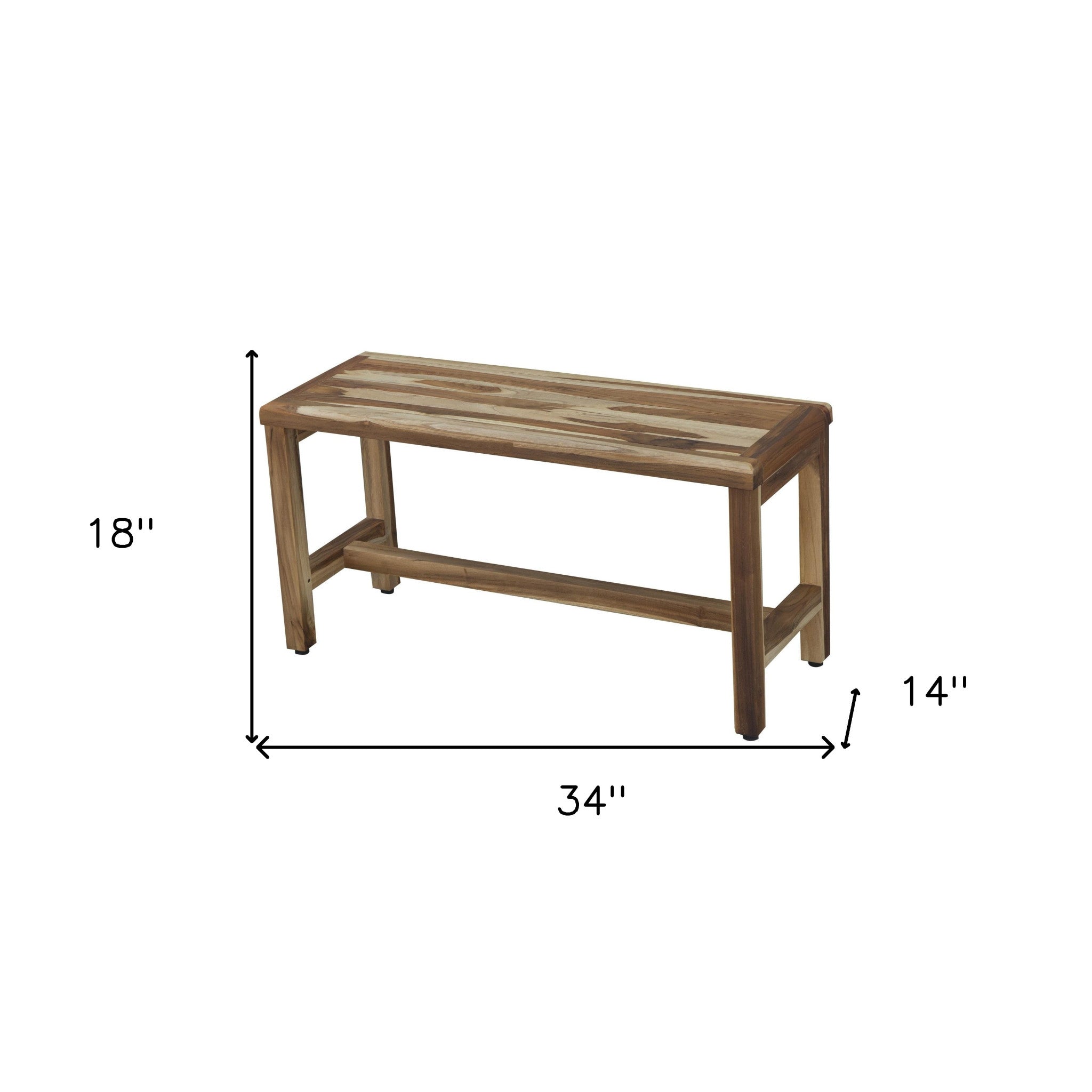 34" Natural Teak Rectangular Shower Bench With Shelf
