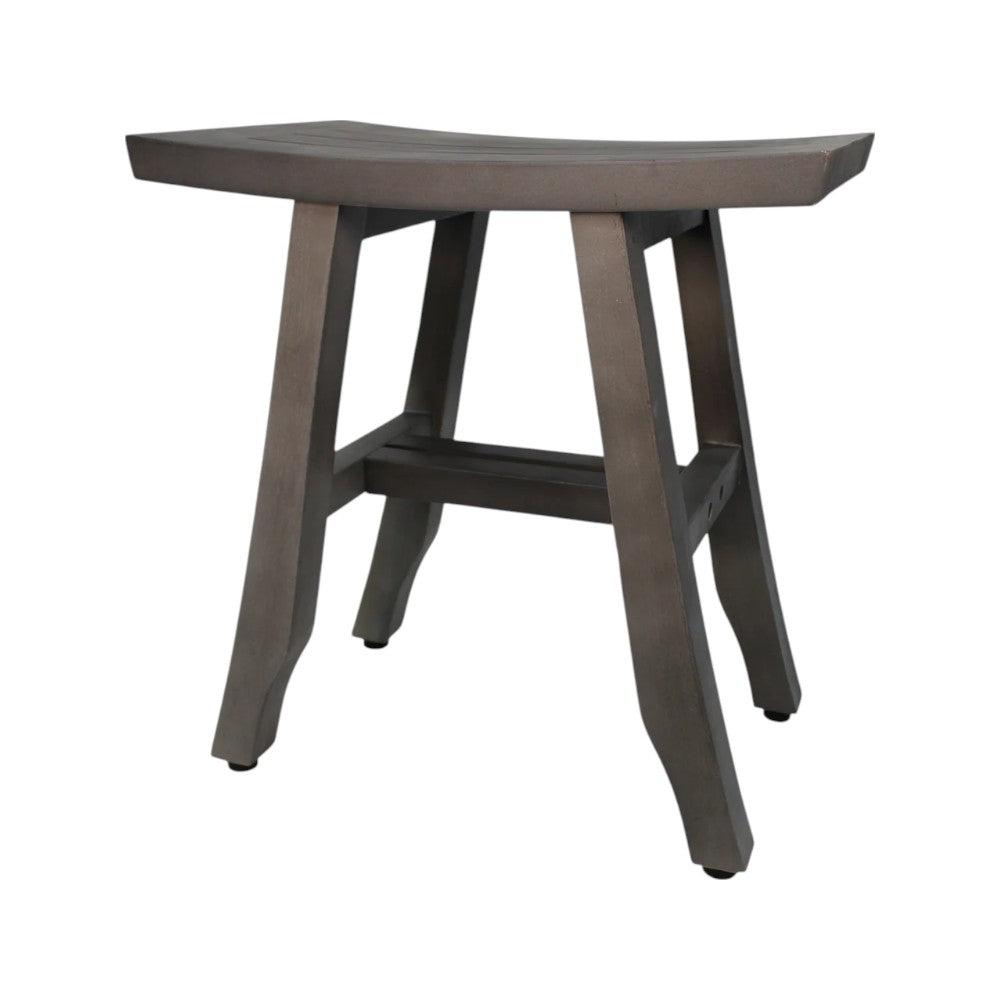 Front view of Elegant 18" Weathered Gray Teak Shower Bench by Homeroots