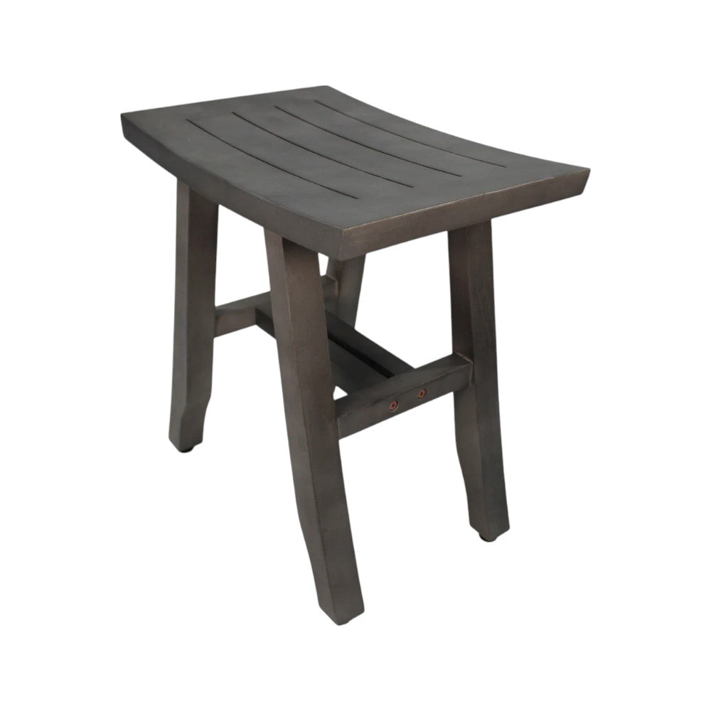 Lifestyle image of Elegant 18" Weathered Gray Teak Shower Bench in use