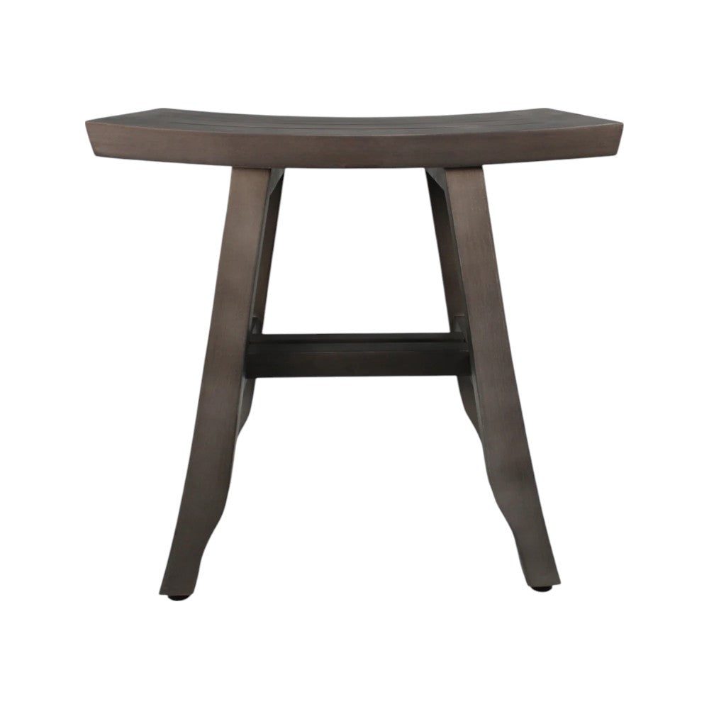 Close-up of the antiqued gray finish of the Elegant 18" Teak Shower Bench