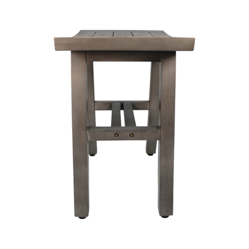 Elegant 18" Weathered Gray Teak Shower Bench with spa accessories around