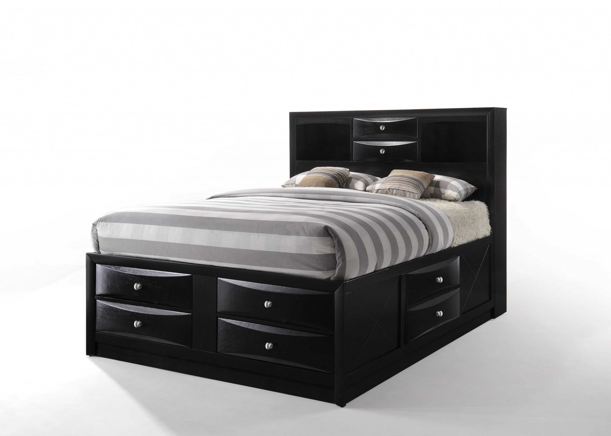 Bedroom setting featuring the Black Wood King Bed Frame with cozy bedding