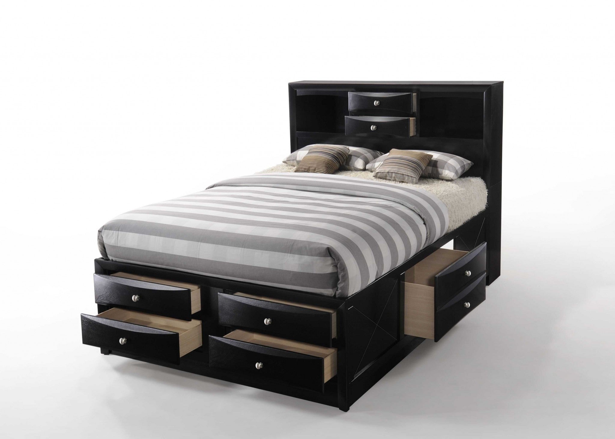 Back view of the Elegant Black Wood King Bed Frame with sturdy construction