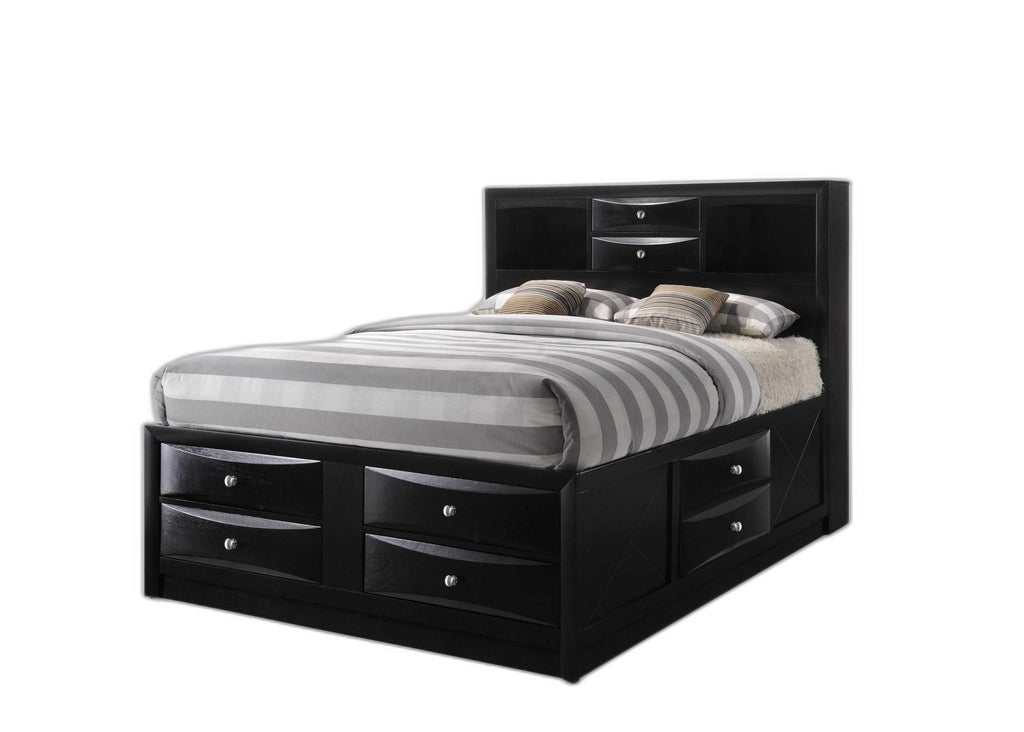 Front view of Elegant Black Wood King Bed Frame with Storage Drawers by Homeroots