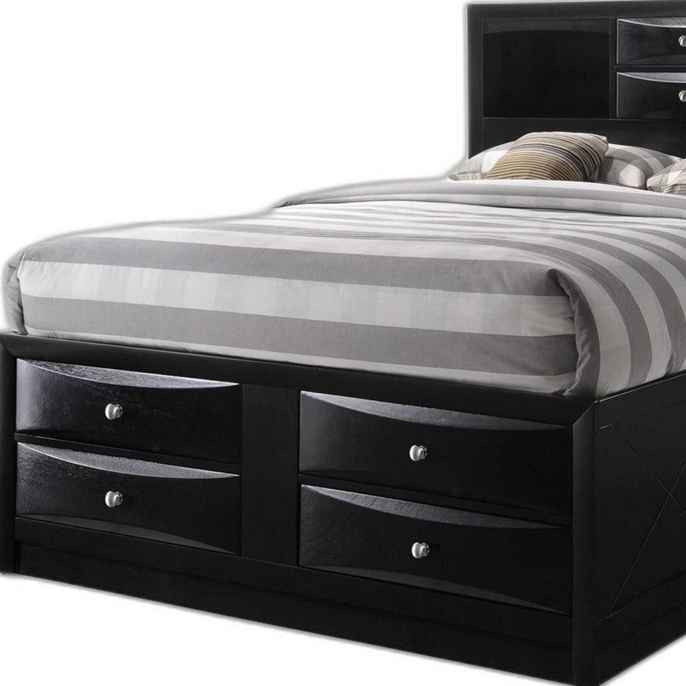 Detailed craftsmanship of the Black Wood King Bed Frame with drawers