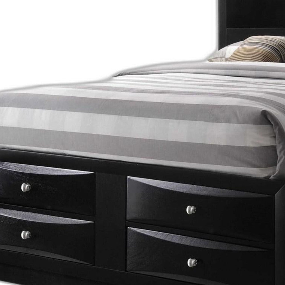 Side view showcasing the stylish headboard of the Black Wood King Bed Frame