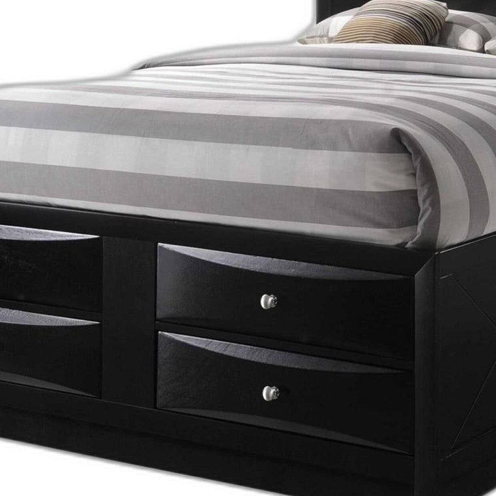 Close-up of the storage drawers on Elegant Black Wood King Bed Frame