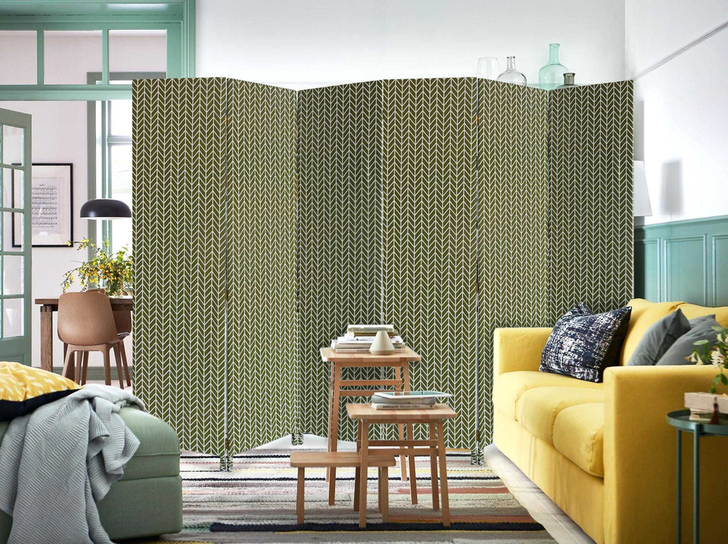 71" Green Fabric Folding Three Panel Screen Room Divider