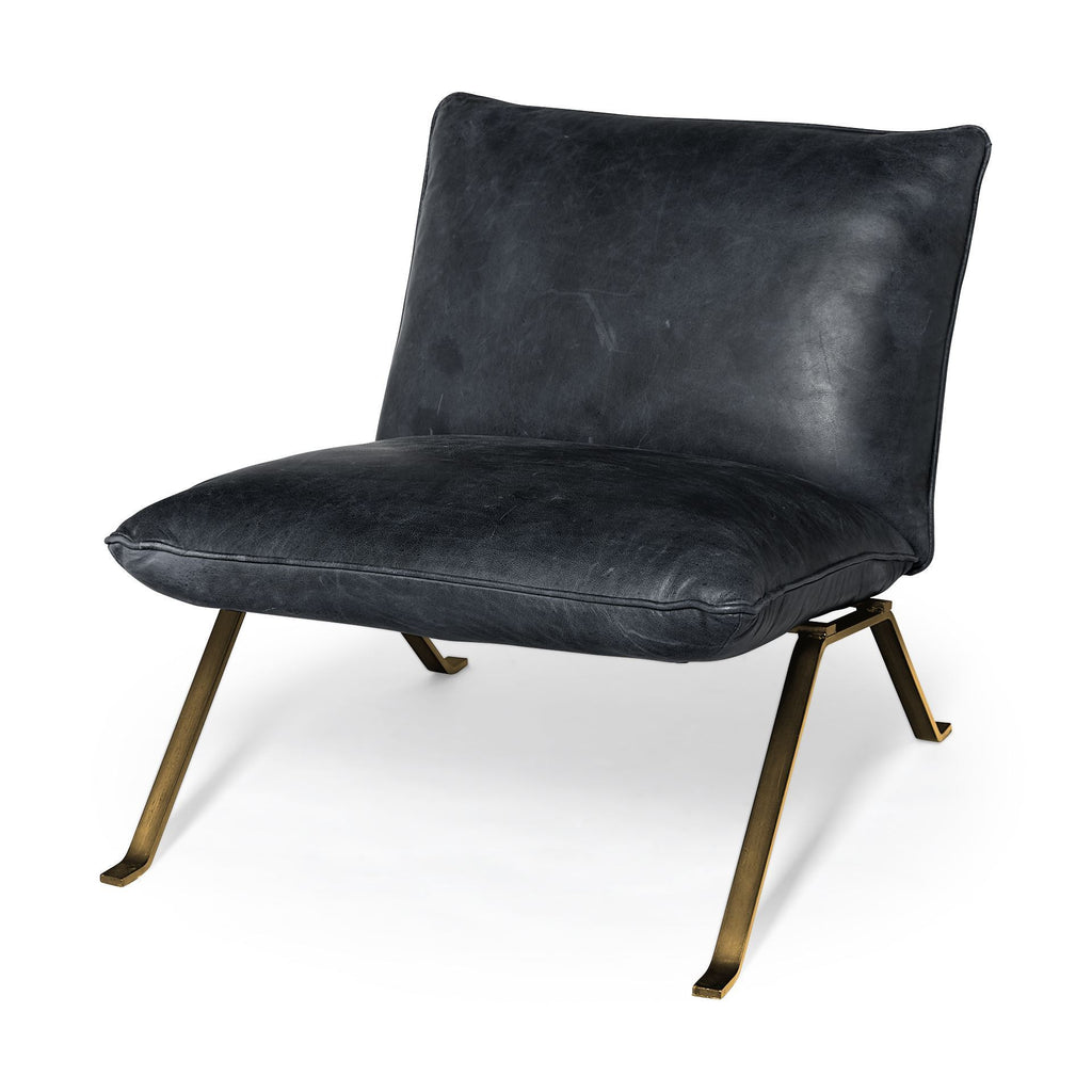 Side profile of 34-Inch Black Brass Slipper Chair showcasing plush cushioning