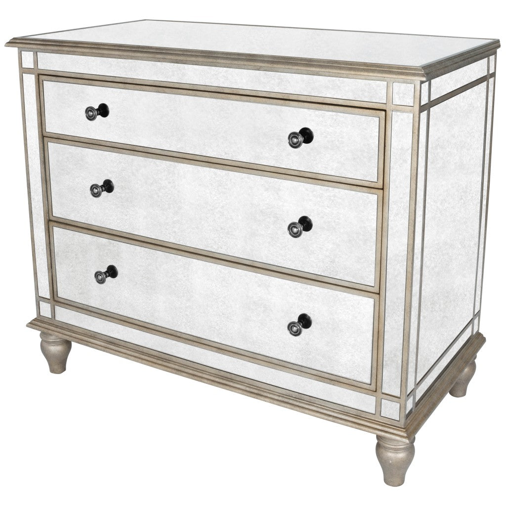 Stylish hallway setup featuring the Mirrored Three Drawer Console Chest