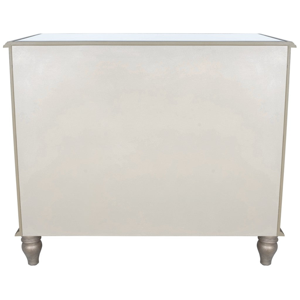 Back view of the Mirrored Three Drawer Console Chest showcasing design