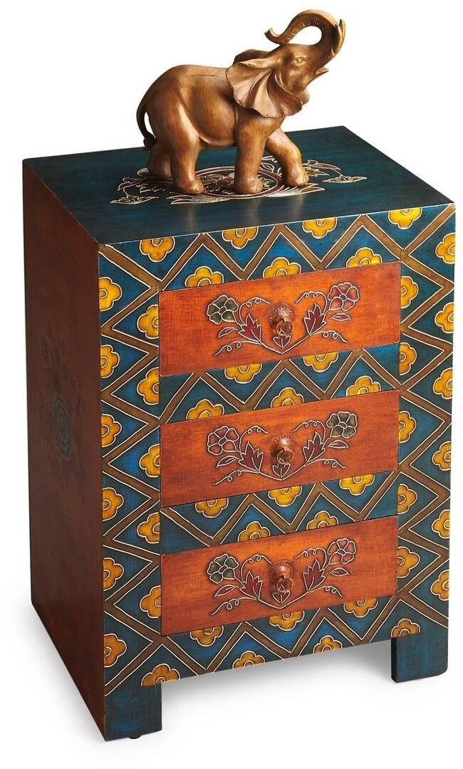 Exquisite Handcrafted 3 Drawer Accent Cabinet displayed in a beautifully decorated hallway
