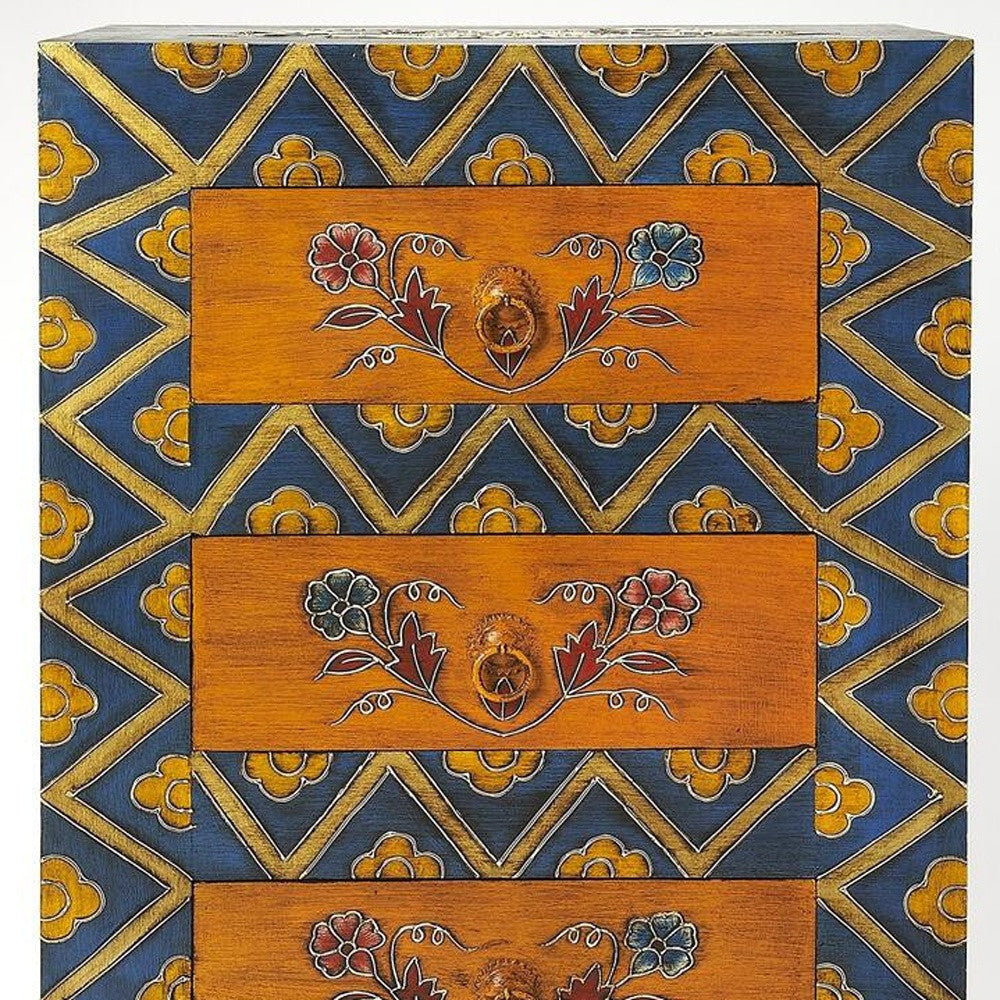 Close-up of the vintage metal drawer pull on Exquisite Handcrafted 3 Drawer Accent Cabinet