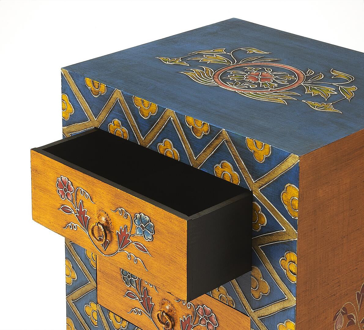 Detailed view of the hand-painted floral accents on the Exquisite Handcrafted Cabinet
