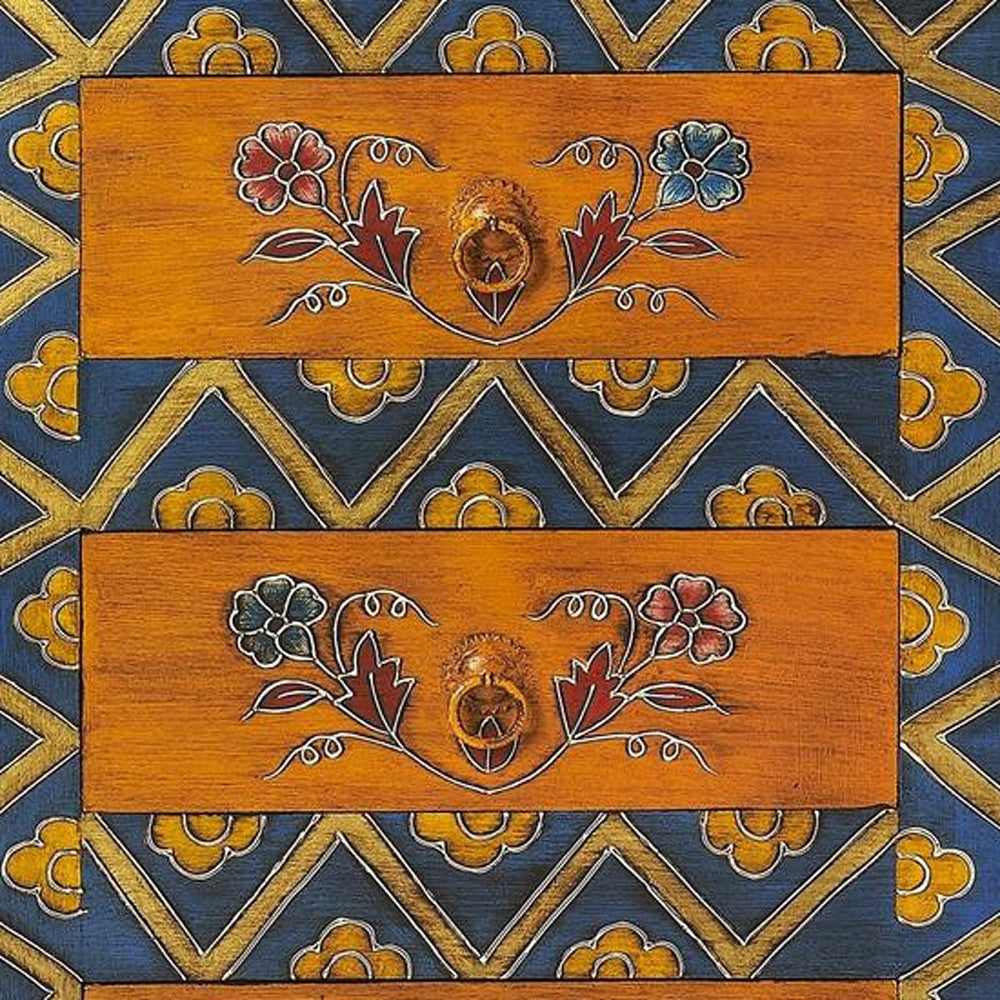 Top view of Exquisite Handcrafted 3 Drawer Accent Cabinet with decorative items placed