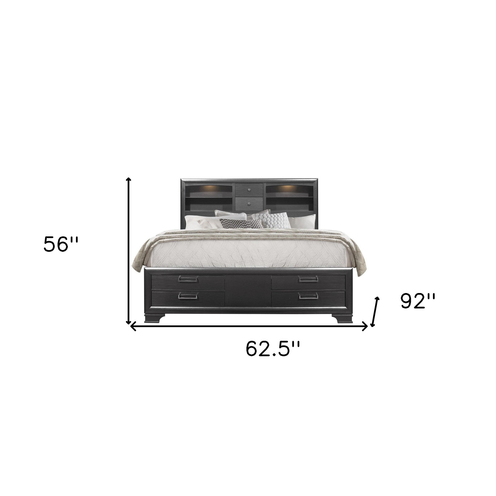 Front view of Elegant Solid Wood Queen Bed with 8 drawers in gray by Homeroots