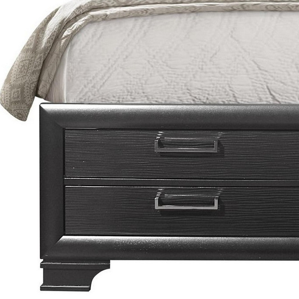 Side angle of Luxurious Solid Wood King Bed showcasing gray finish