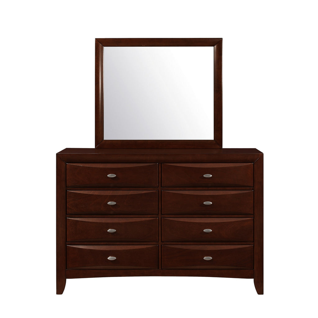 Open drawer of the 54" Cherry Solid Wood Eight Drawer Dresser showing ample space