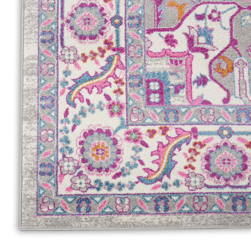 8' X 10' Light Gray And Pink Medallion Area Rug