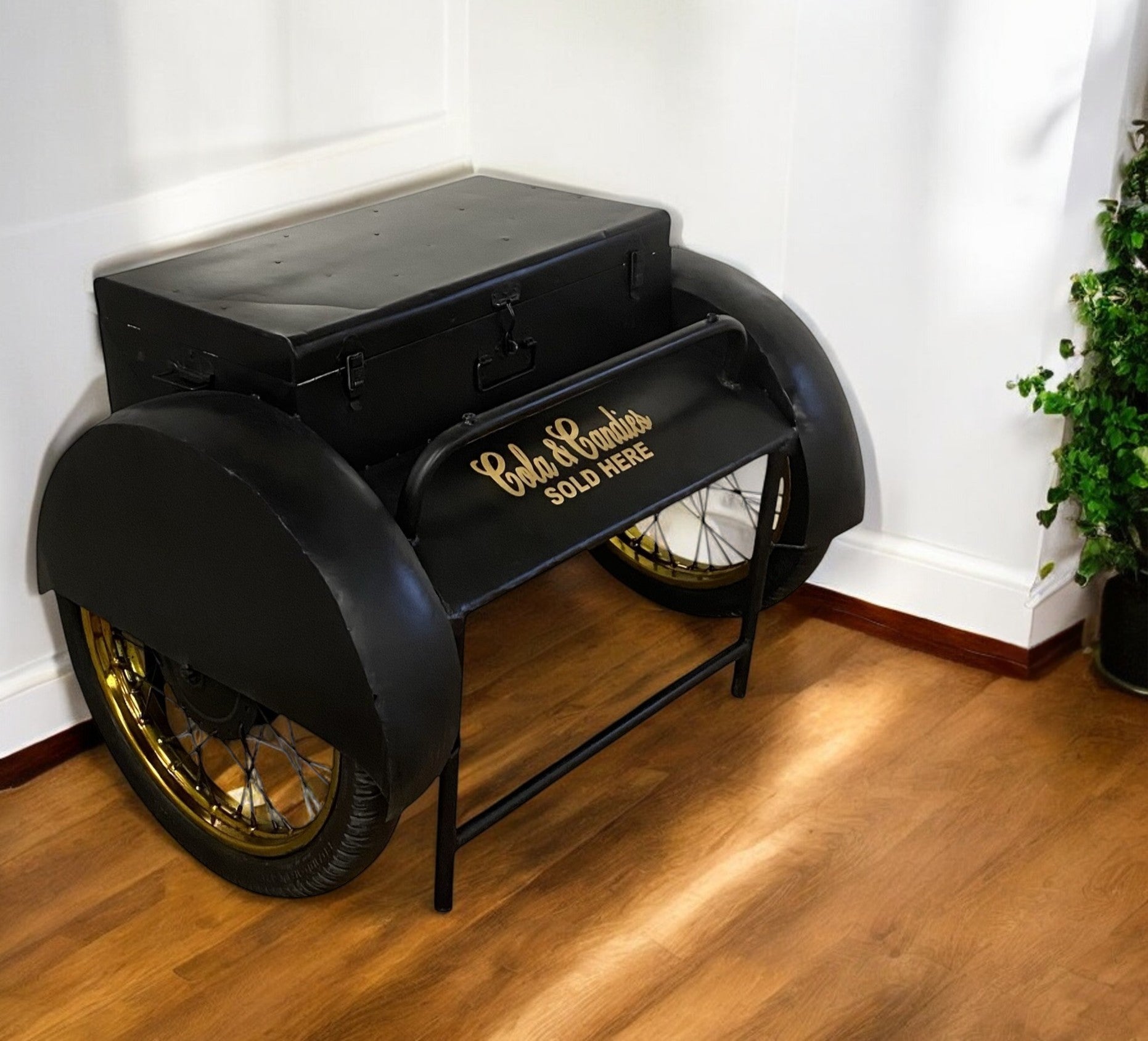 Front view of Vintage Black Delivery Box Table with Storage by Homeroots