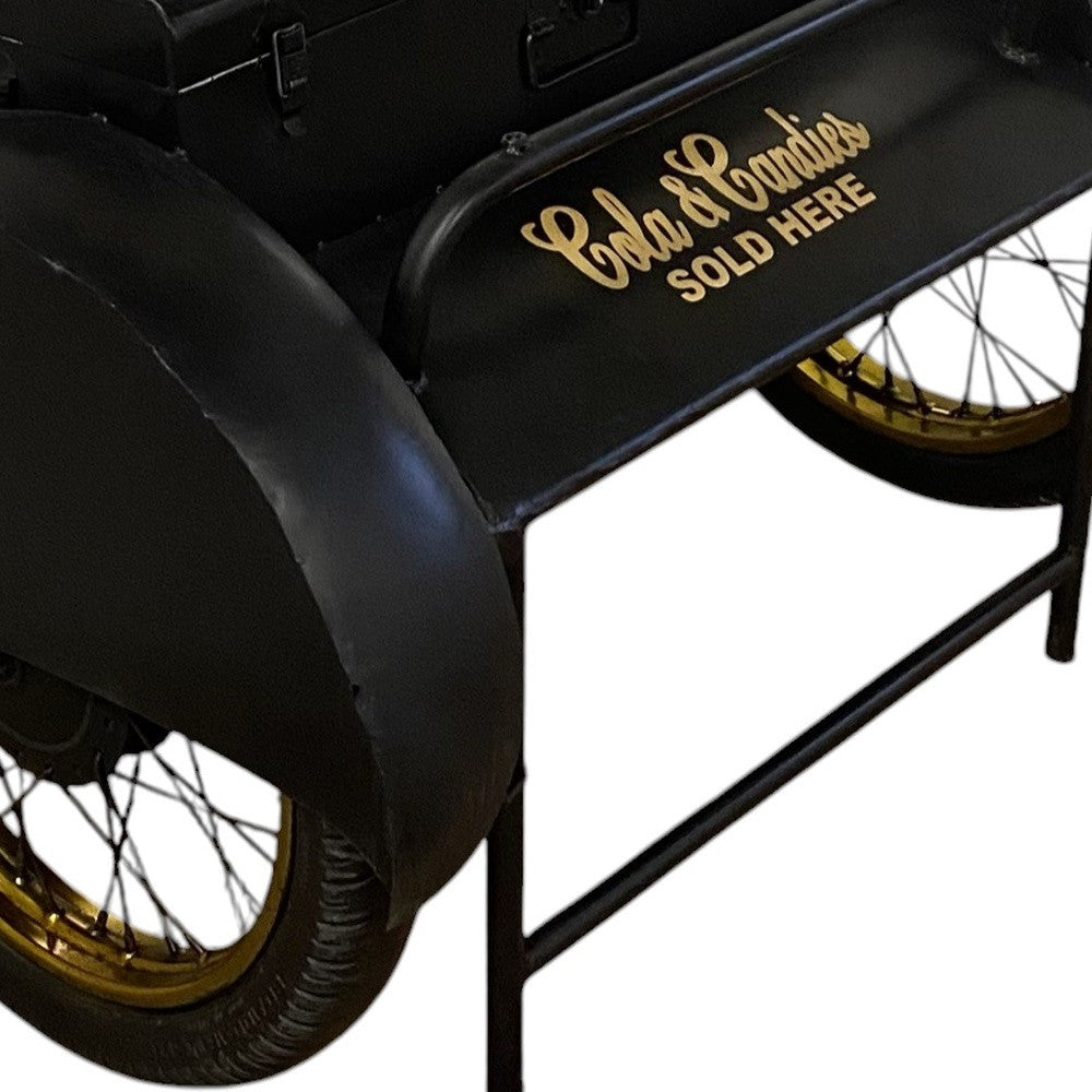 Close-up of rustic finish on Vintage Black Delivery Box Table by Homeroots