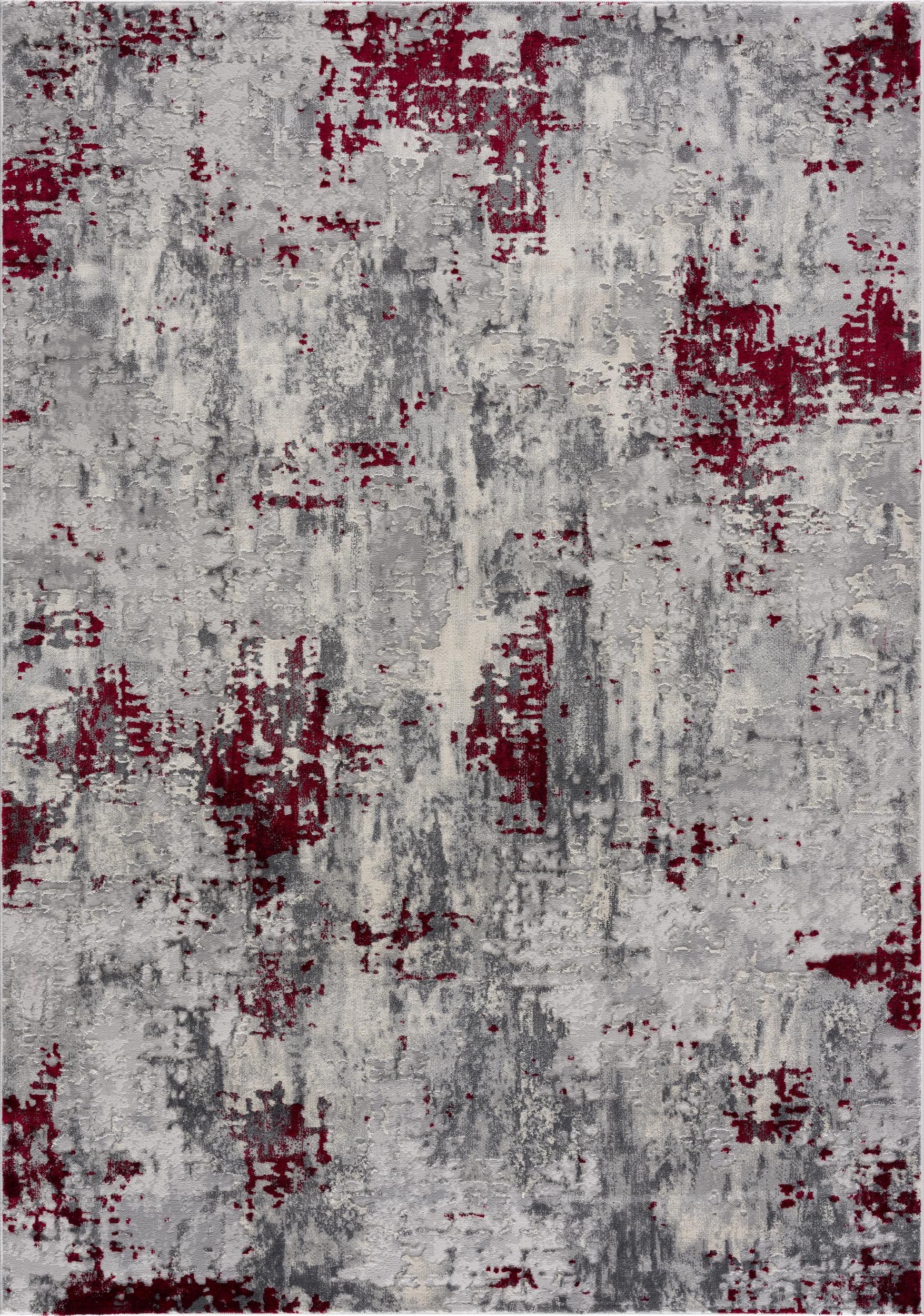 Front view of 9' x 13' Red and Gray Abstract Area Rug by Homeroots
