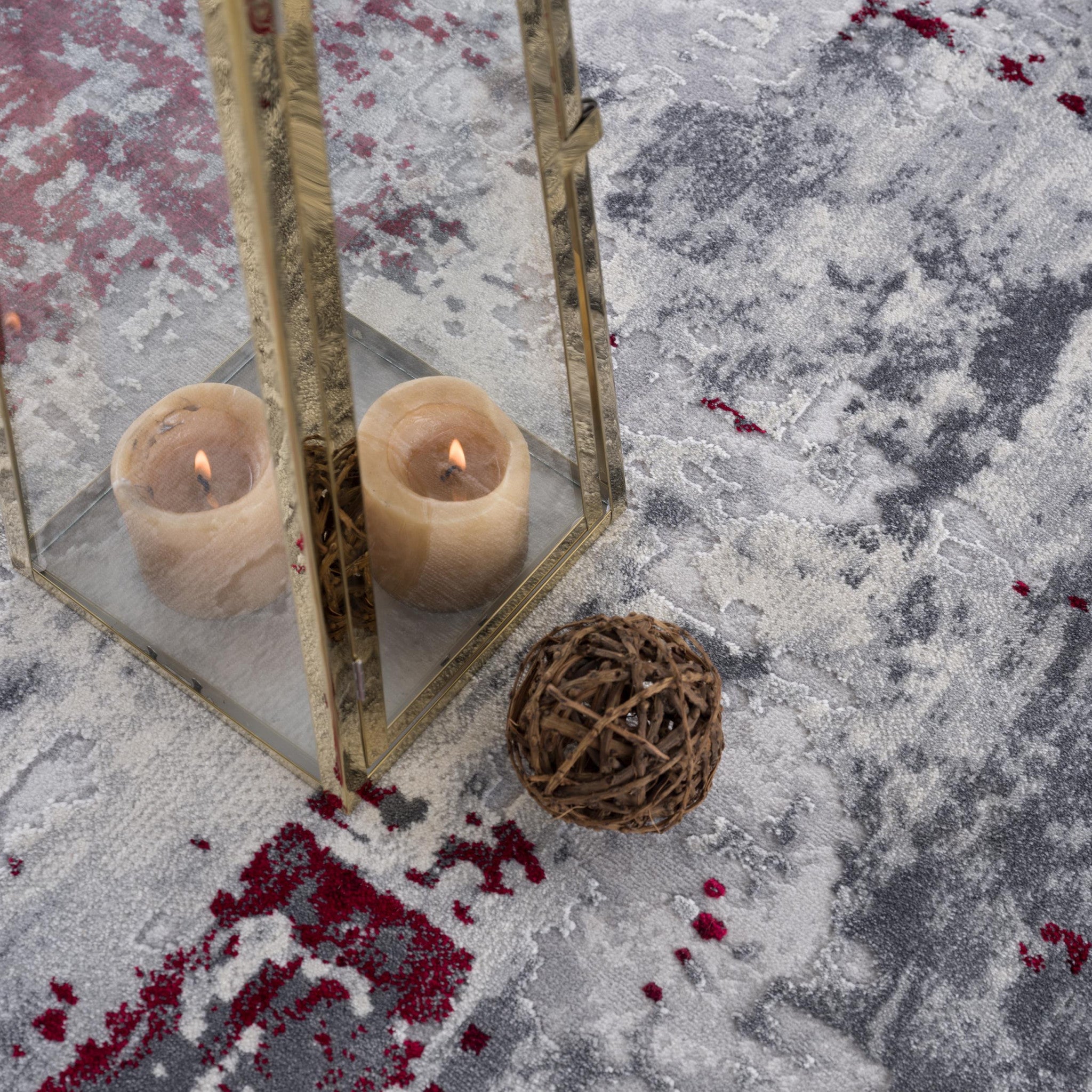 Detailed pattern of 9' x 13' Red and Gray Abstract Area Rug