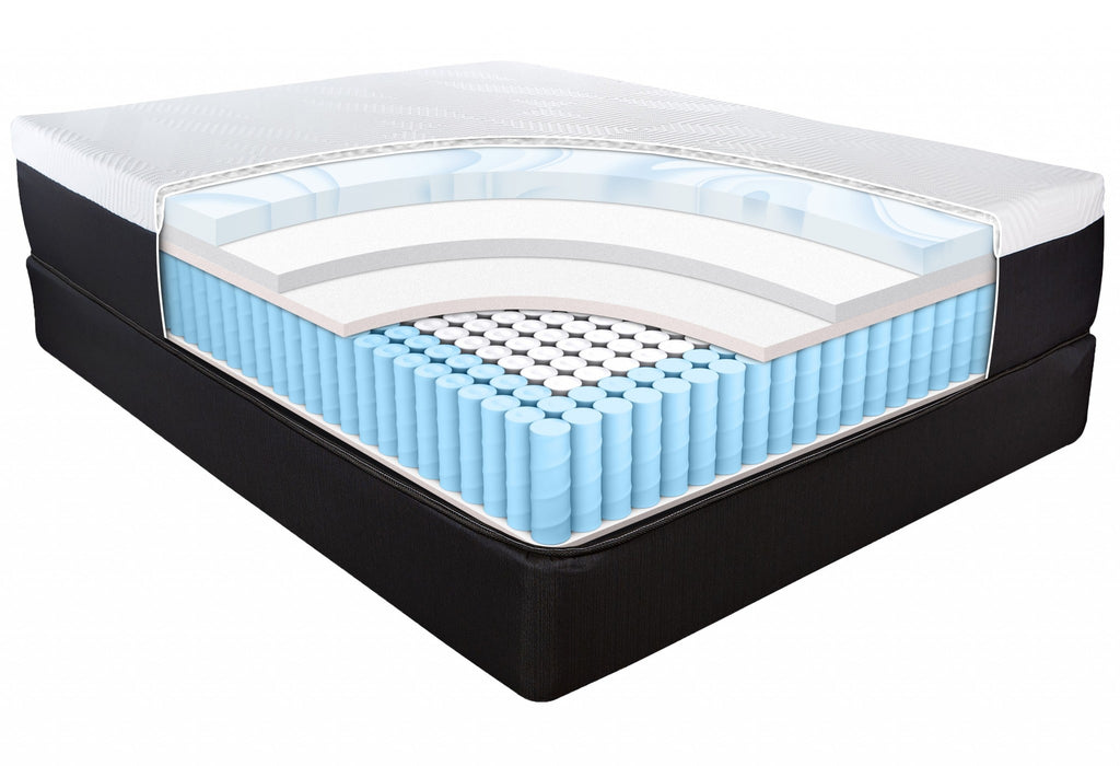 Lifestyle shot of 13" Hybrid Pocket Coil Gel Memory Foam Mattress in bedroom