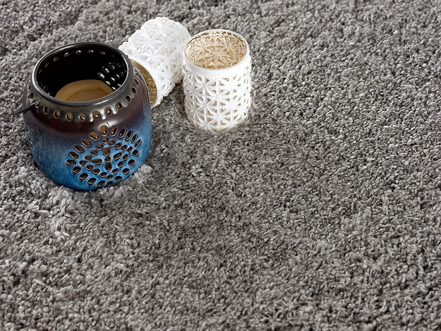 Ivory Modern Solid Shag Area Rug in a contemporary home environment