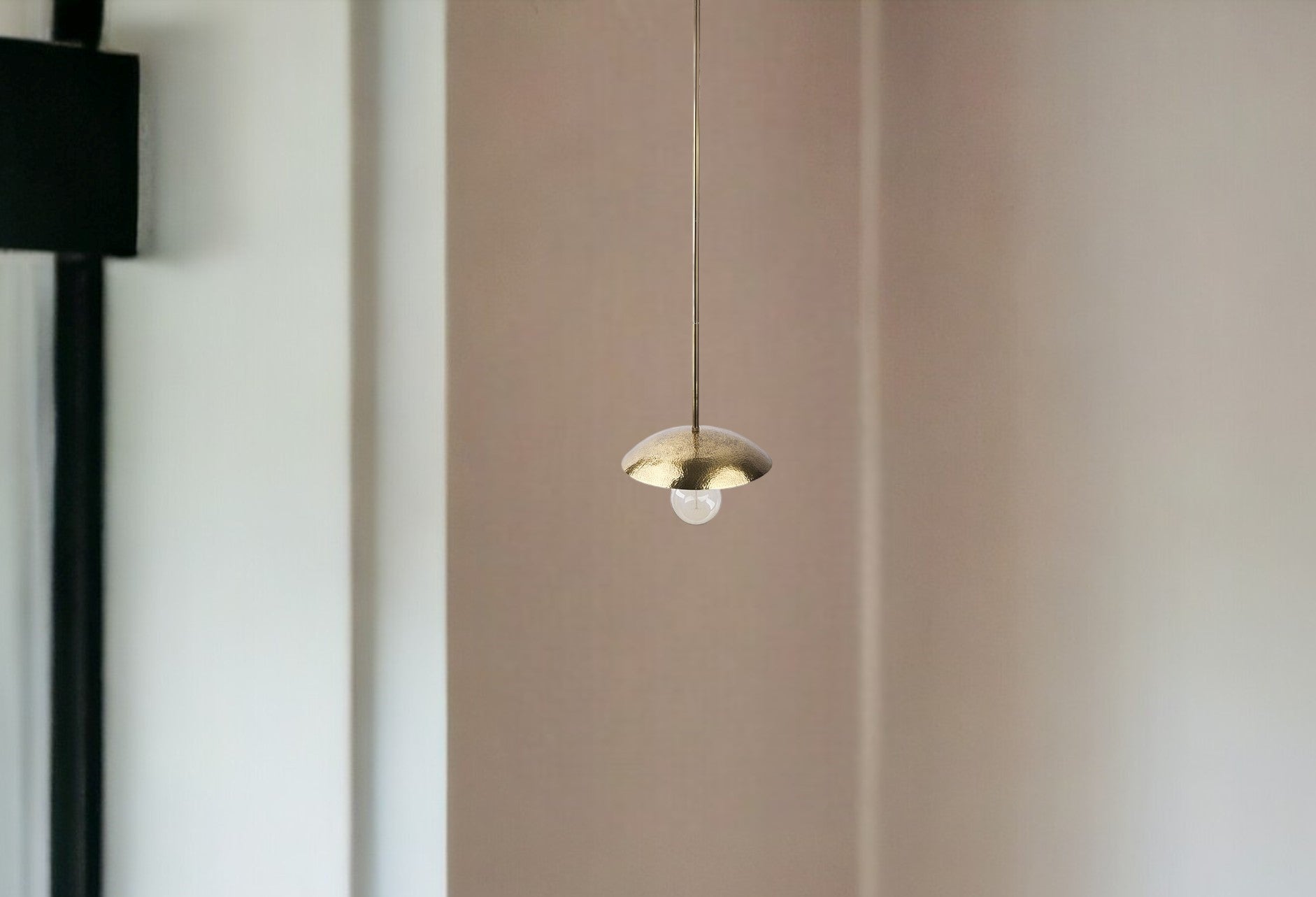 Installation of the Industrial Hammered Gold Pendant Light in a kitchen