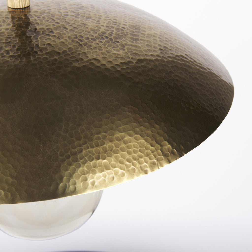 Dome shape of the Hammered Gold Pendant Light showcasing its design