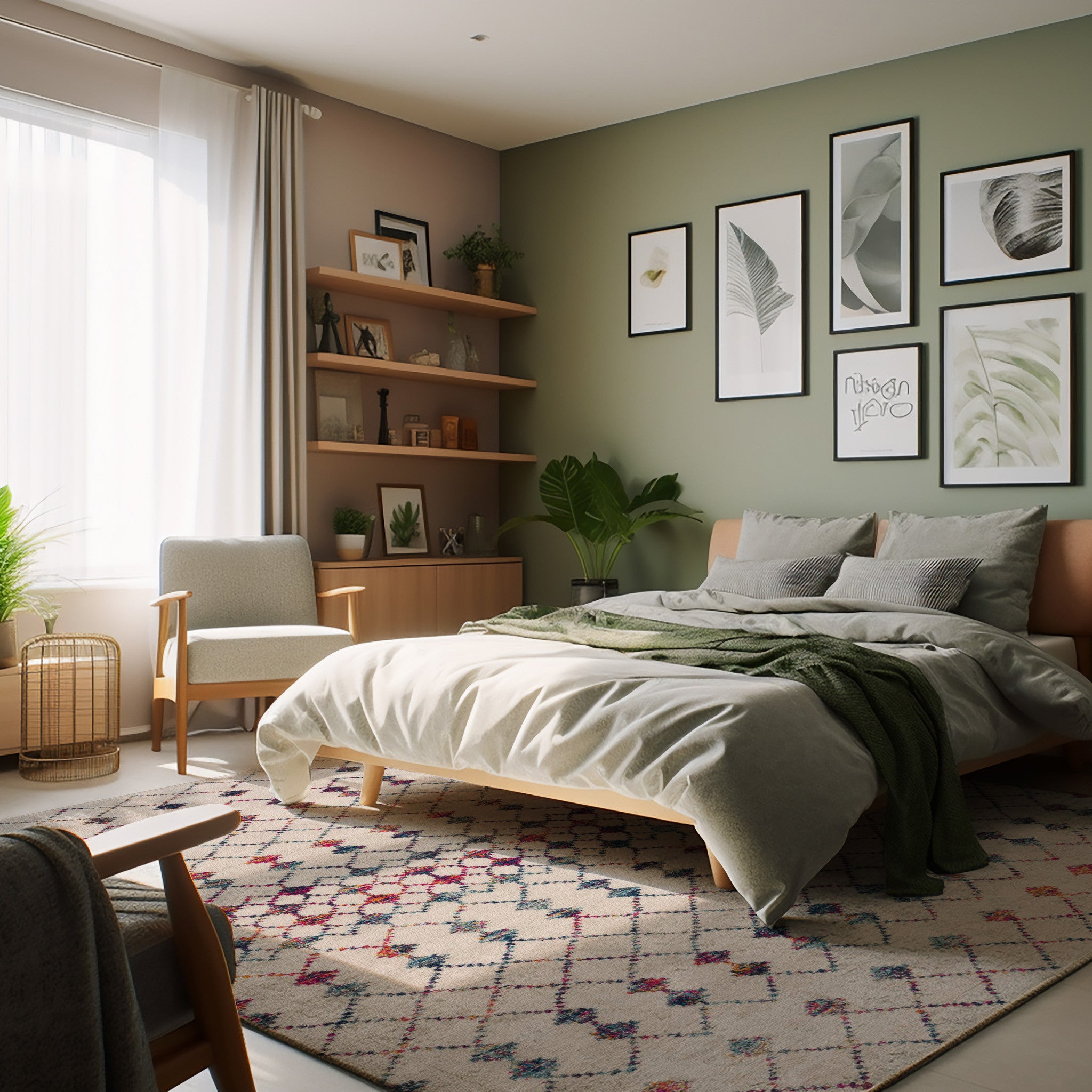 5' X 8' White Modern Geometric Grid Area Rug