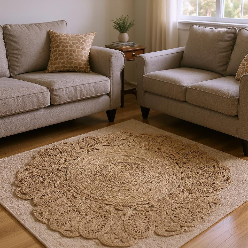 8' Natural Jute Hand Braided Round Rug