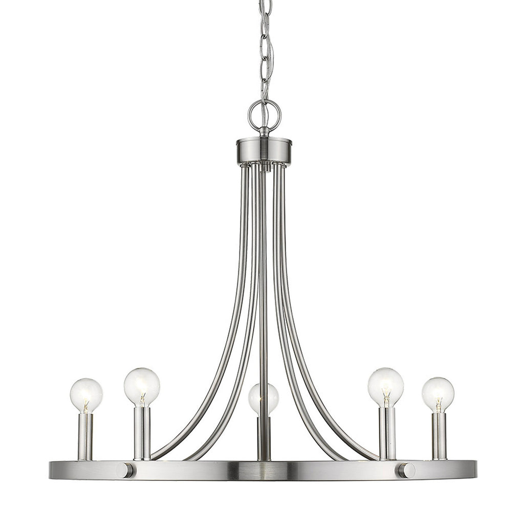 Silver Candle Style Five Light Metal Dimmable Chandelier
