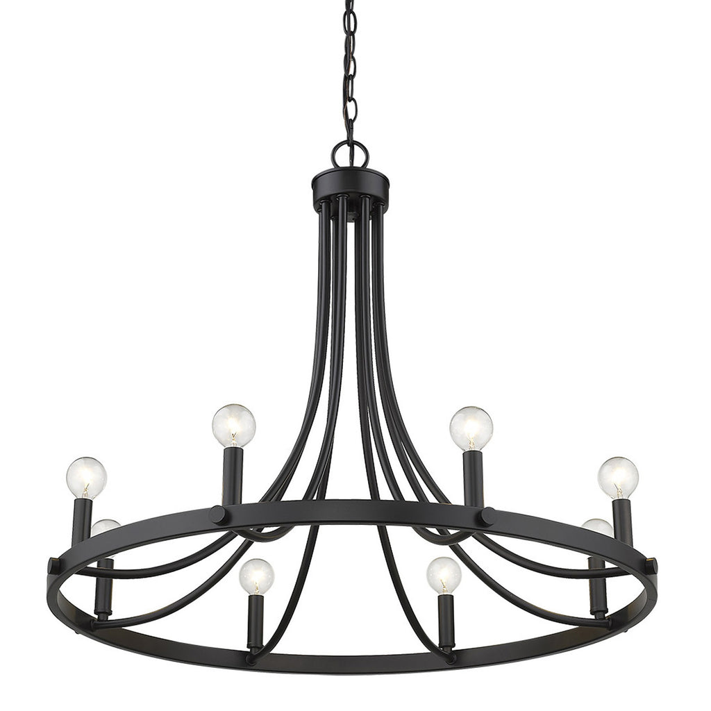 Side angle of Black Candle Style Dimmable Chandelier showcasing its design