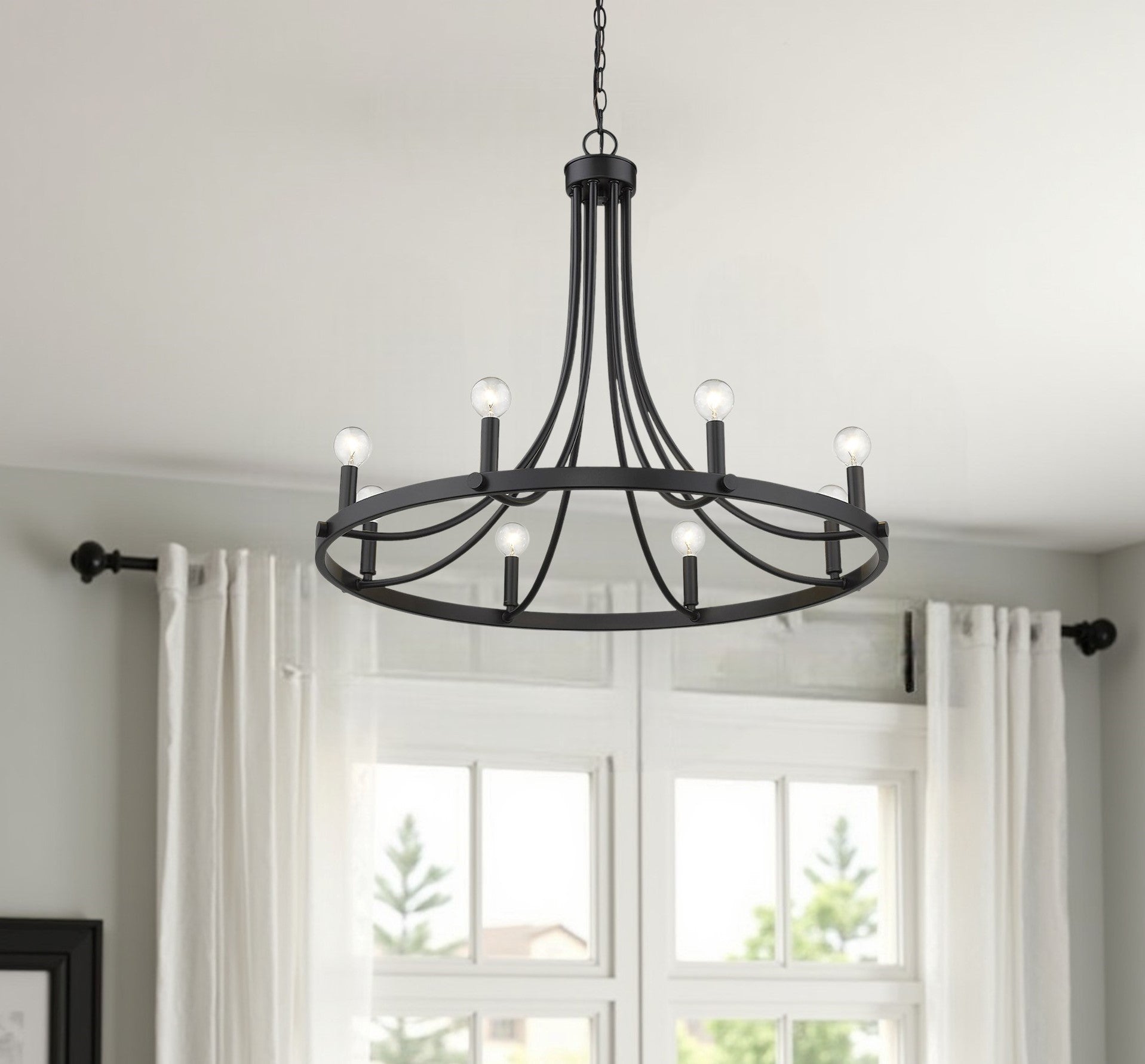Front view of Black Candle Style Eight Light Dimmable Chandelier by Homeroots