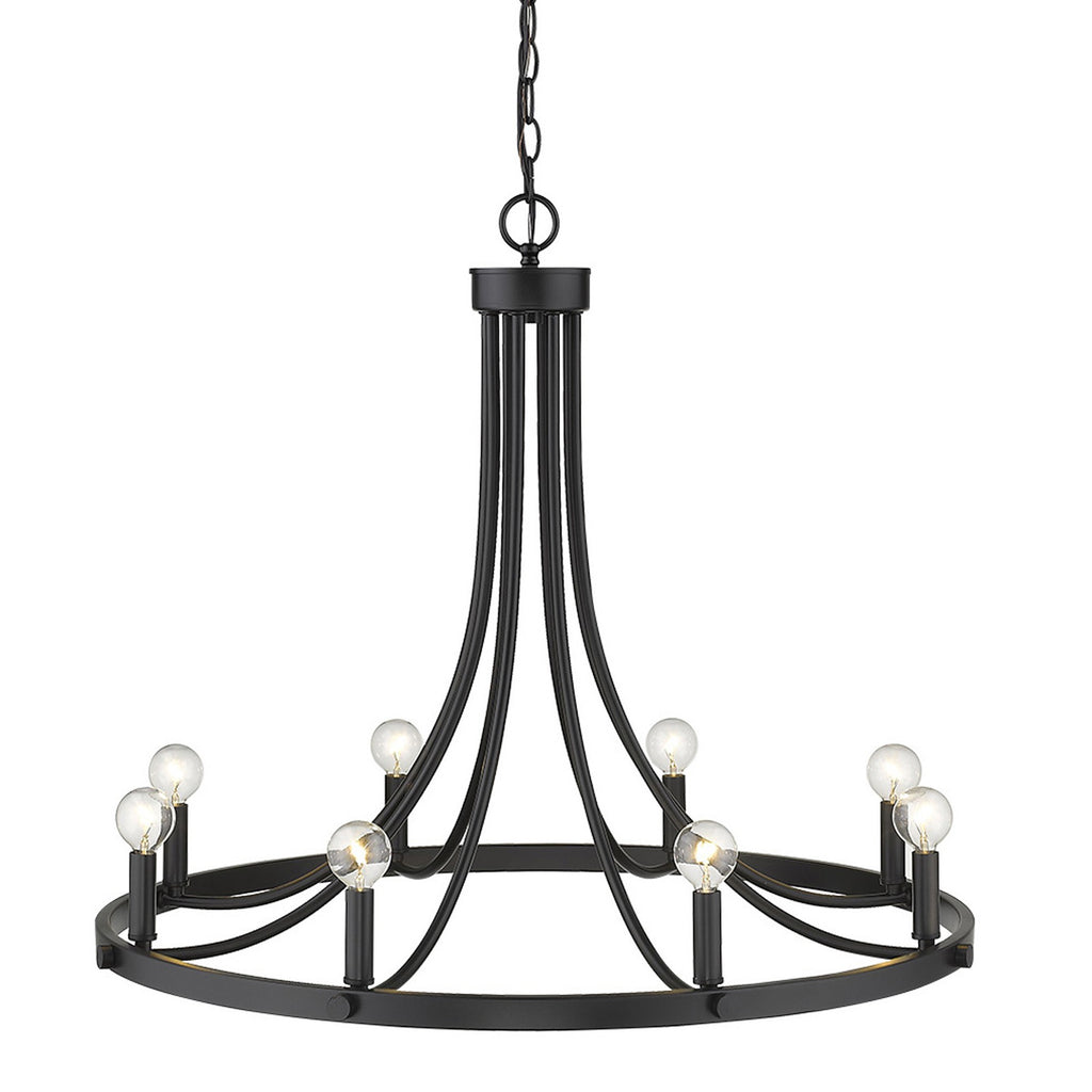 Installation view of Black Candle Style Chandelier in a modern dining room