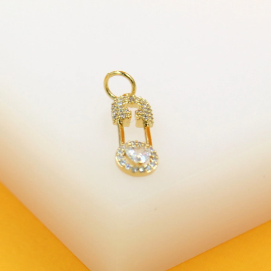 Side view of 18K Gold Filled CZ Safety Pin Pendant Charm by MIA Jewelry