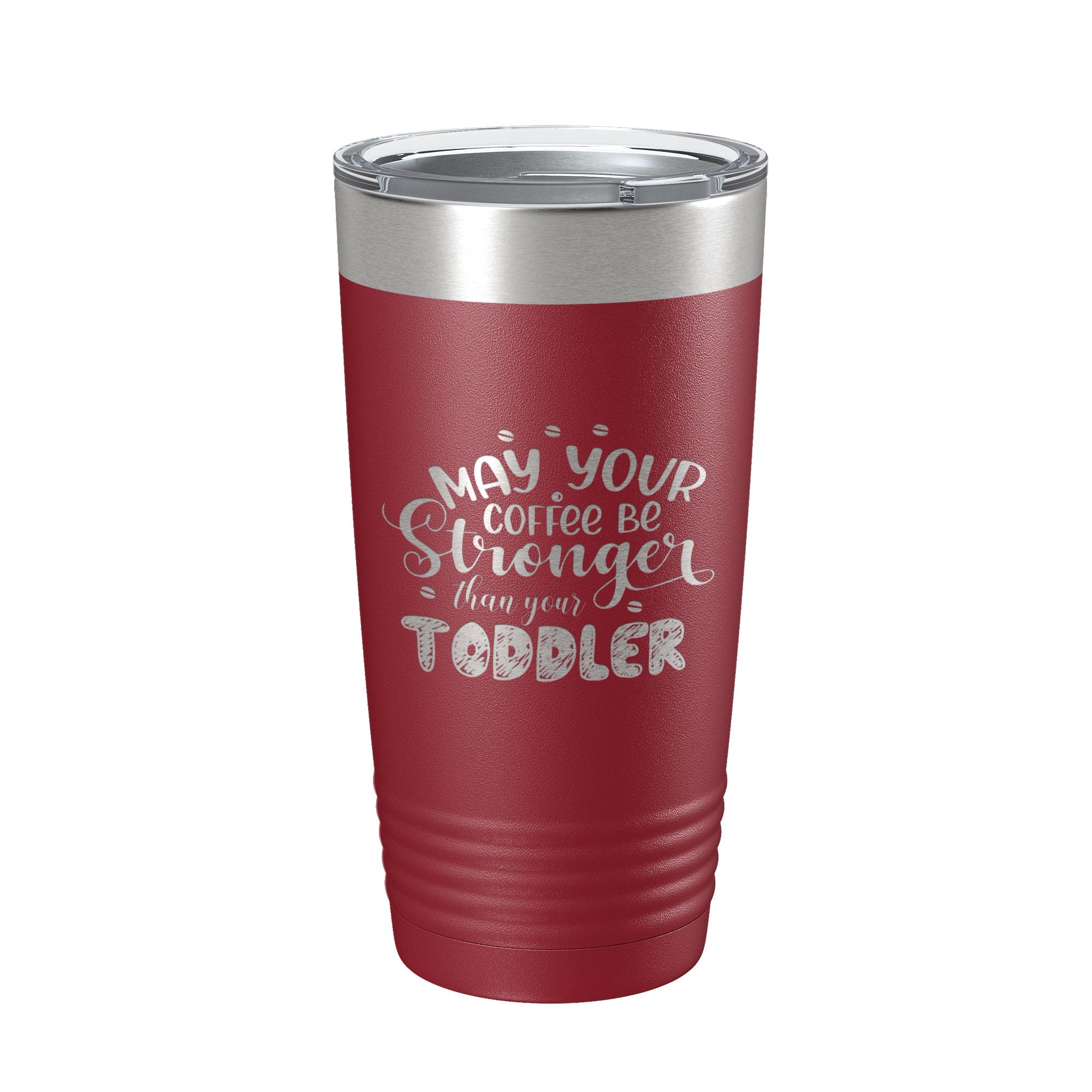 Front view of Empowered Mom Travel Mug by CarveBright in stainless steel