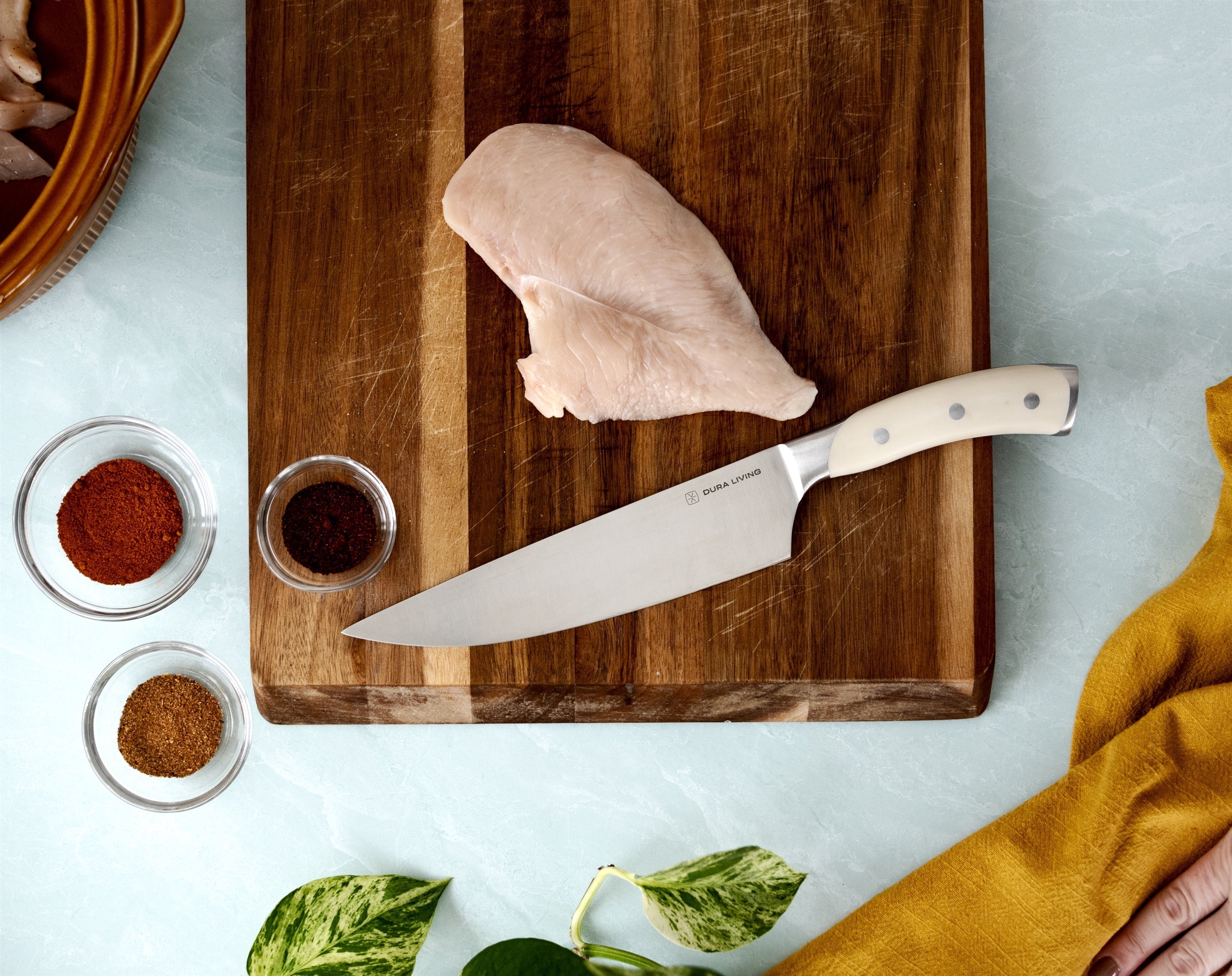 Side view of Dura Living Elite 8-Inch Chef Knife showcasing ergonomic handle